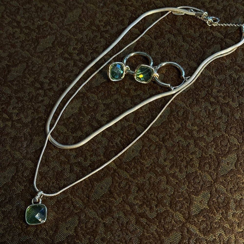 Anne Klein Gold Necklace and Earring Set with Green Gemstones